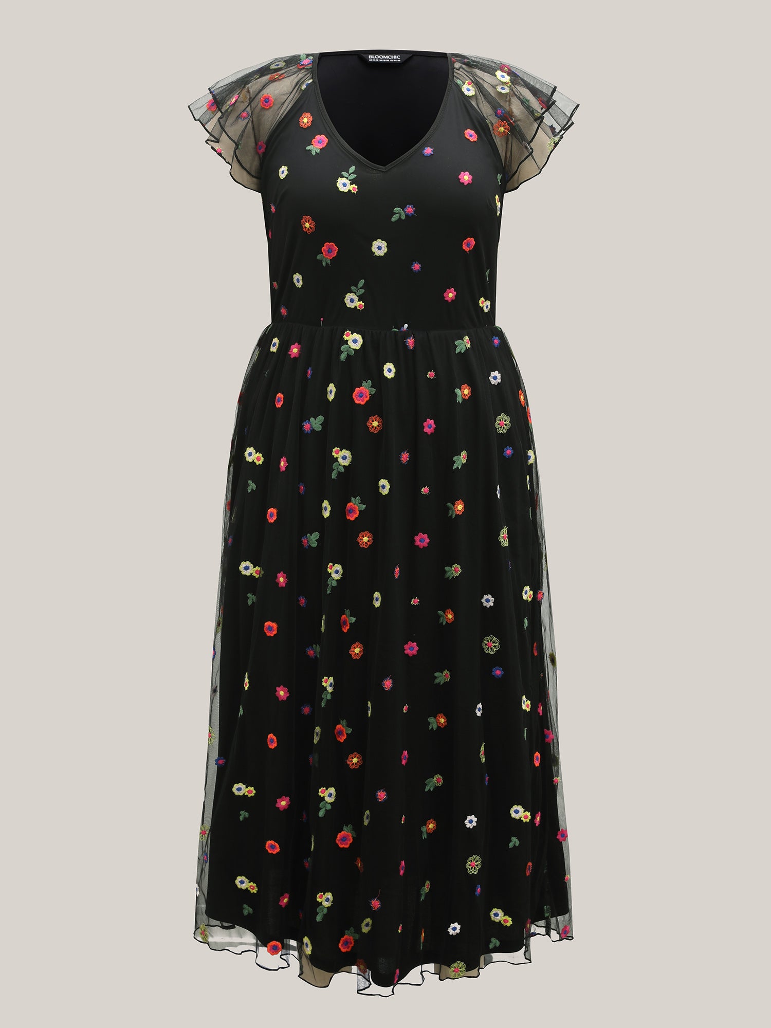 Embroidered Colorful Dots Lined Midi Dress