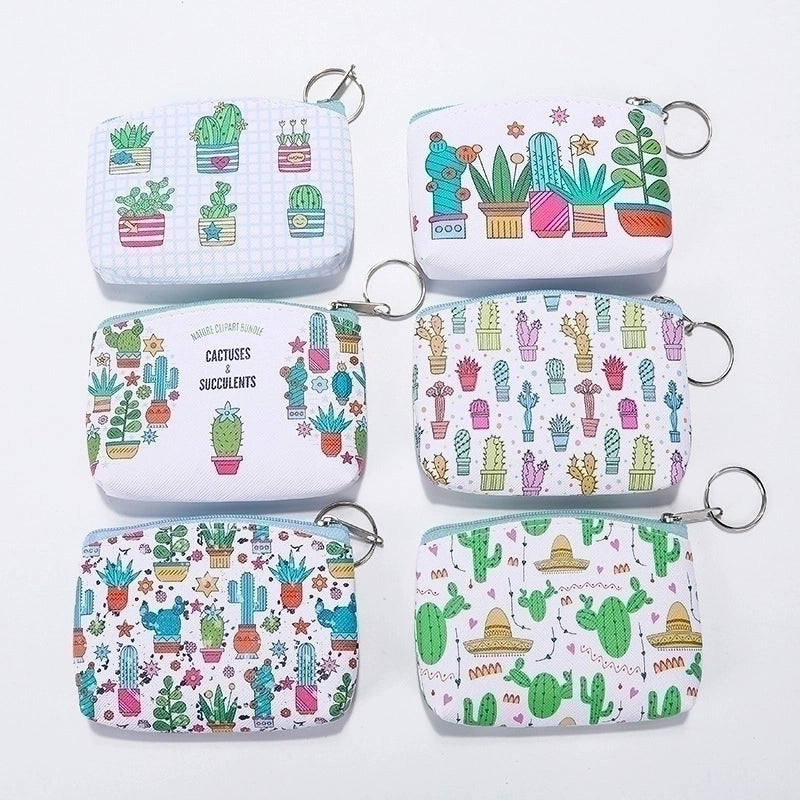 Women's Plant Pu Leather Zipper Coin Purses