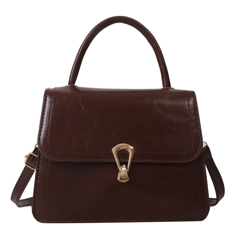 Women's Pu Leather Solid Color Elegant Square Lock Clasp Handbag
