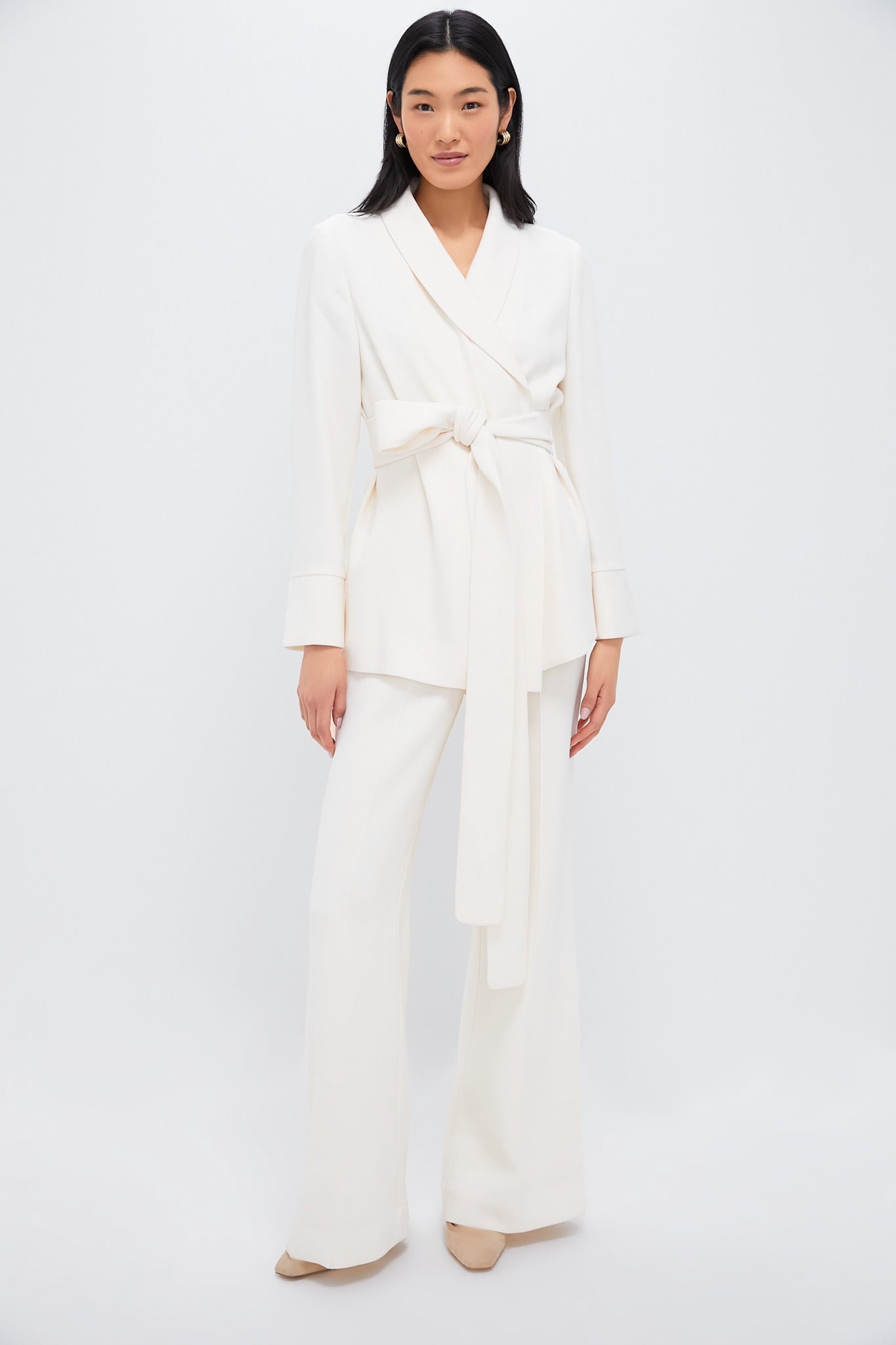 Pearl White Crepe Talia Wrap Blazer