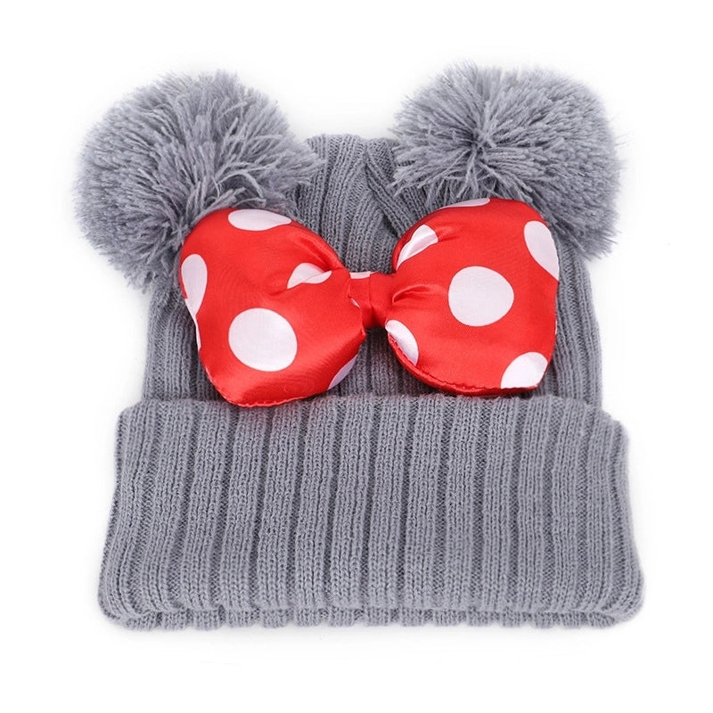 Children Unisex Basic Minimalist Polka Dots Bowknot Eaveless Wool Cap