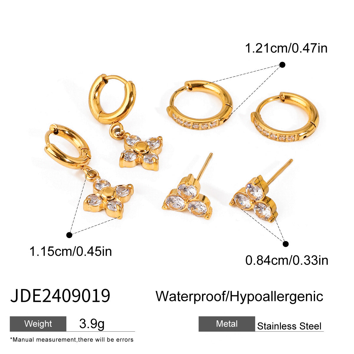 Jie Ding Three Pairs Of Stainless Steel Zircon Earrings Niche Pearl Earrings Titanium Steel Earrings
