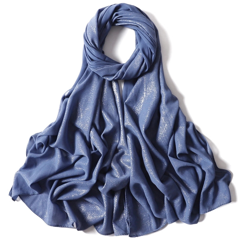 Hot Silver Flash Full Silver Solid Color Pearl Chiffon Long Scarf New Chiffon Turban