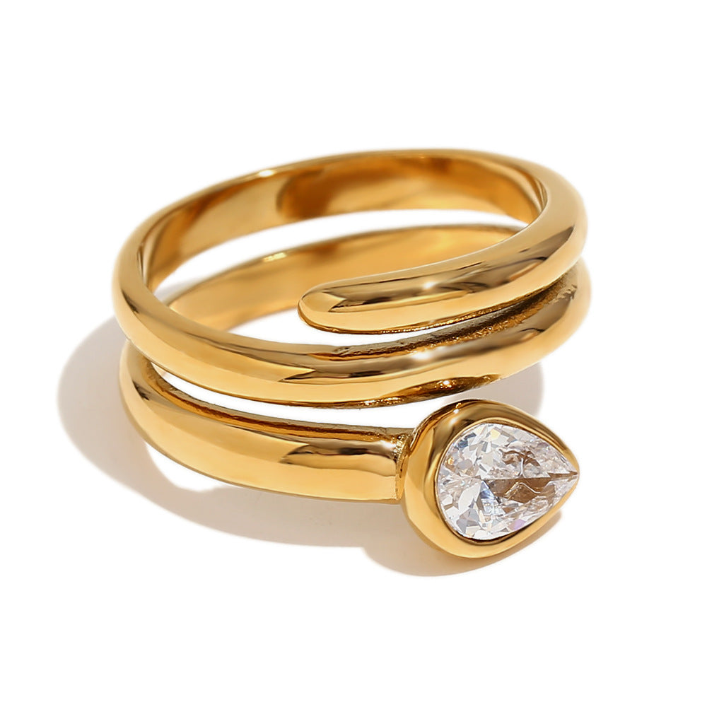 Fashion Retro Versatile Hand Jewelry Stainless Steel Plated 18K Gold Multi-Layer High-End Snake Head Ring For Women