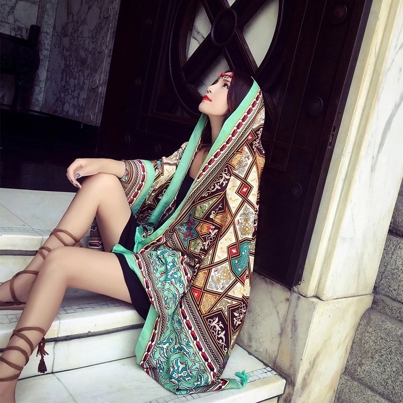 Women's Ethnic Style Flower Thick Twill Cotton Printing Shawl