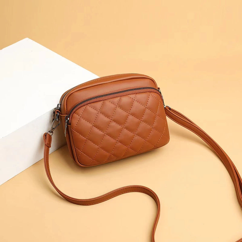 Women's Small Pu Leather Solid Color Lingge Basic Square Zipper Shoulder Bag Crossbody Bag
