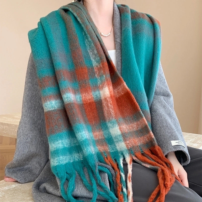 Popular Spring And Winter AC Scarf Warm Thickened Color Plaid Scarf Scarf Shawl Fashionable Western Style Outer Wear