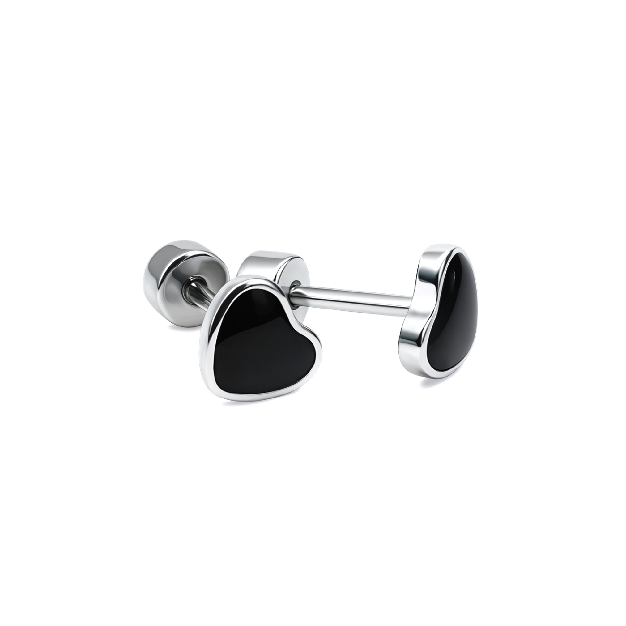 Framed black heart studs - Silver