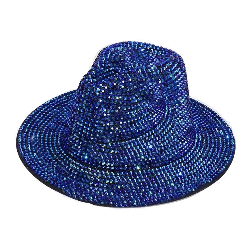 Unisex Hip-hop Retro Shiny Solid Color Rhinestone Wide Eaves Fedora Hat