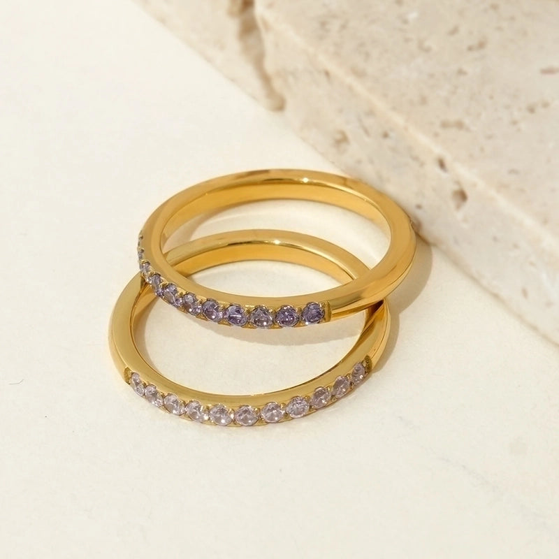 Minimalist Commute Geometric 304 Stainless Steel Rhinestones 14K Gold Plated Polishing Inlay Rings