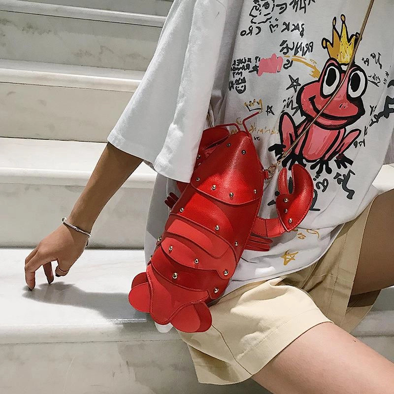 Women's Small Pu Leather Lobster Streetwear Oval Zipper Crossbody Bag