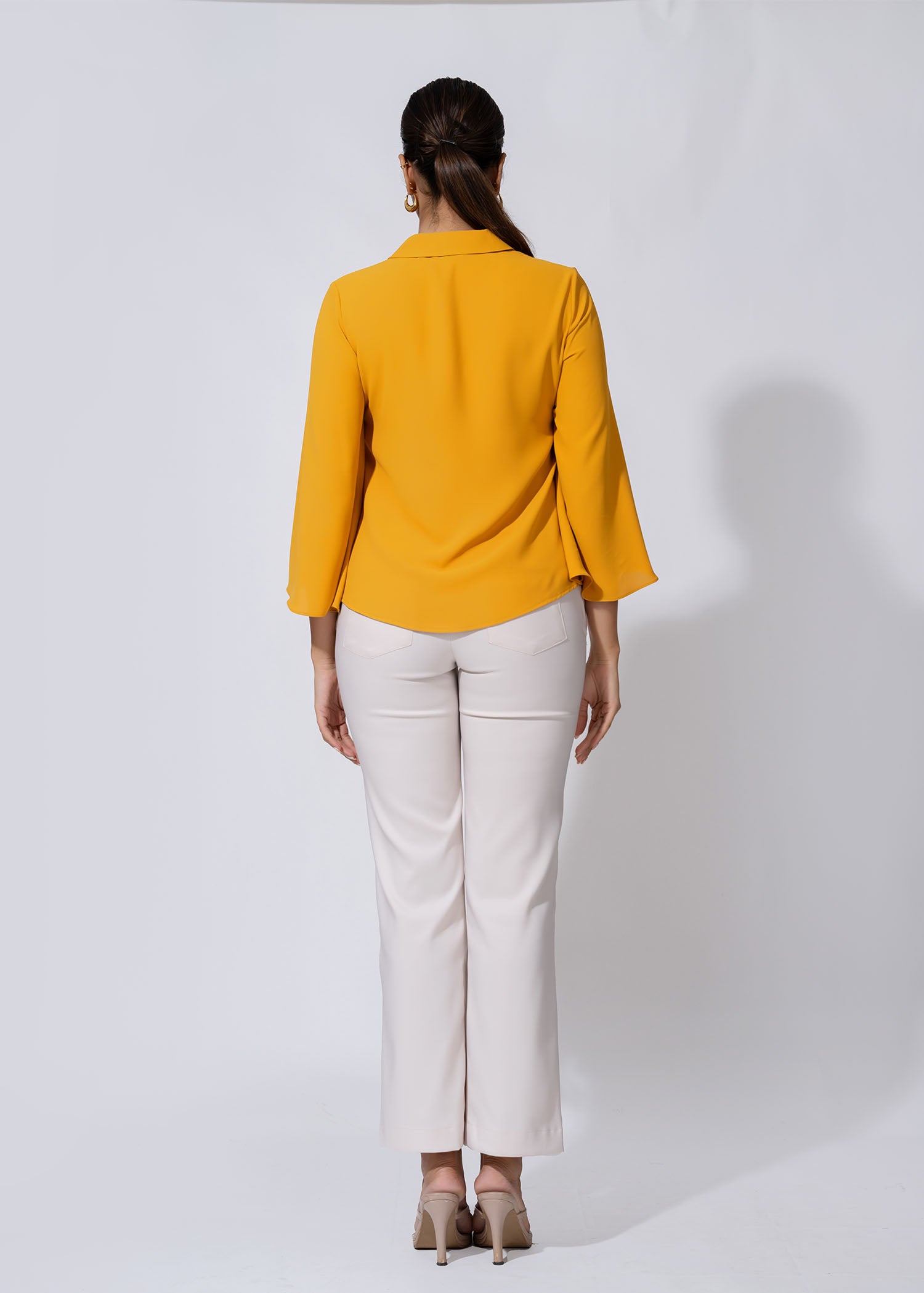 Crop Length Blouse With Bell Sleeve