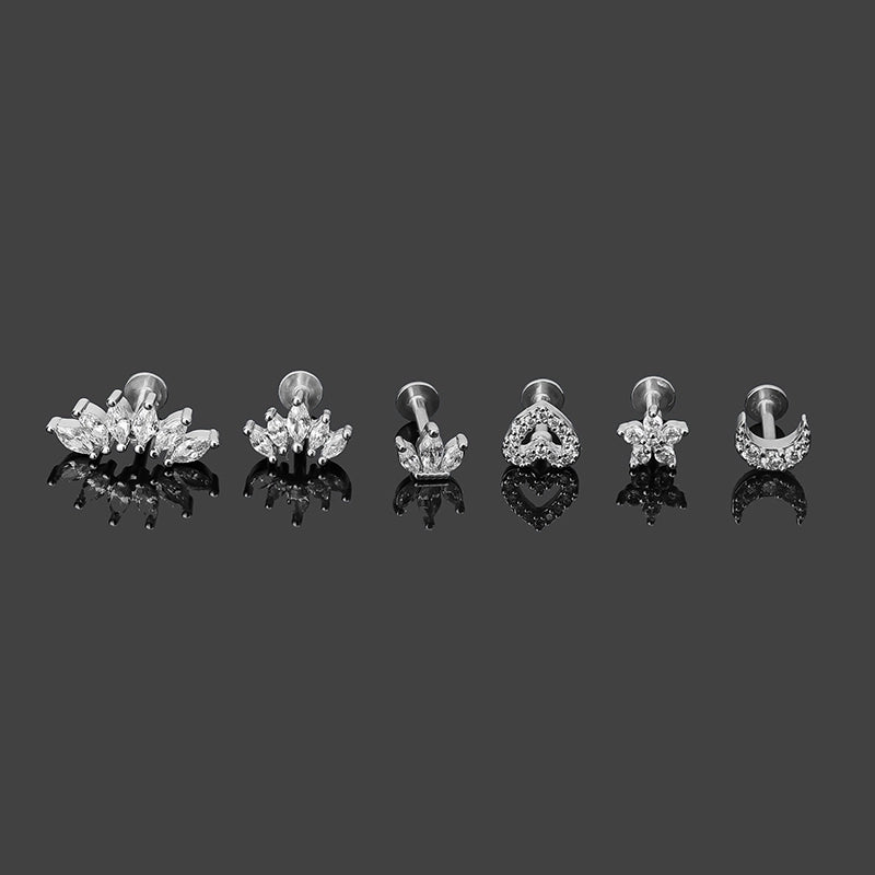 1 Piece Lip Rings Minimalist Classic Style Heart Shape Crown 316L Stainless Steel  Plating Inlay Zircon K Gold Plated Lip Rings Ear Cartilage Rings & Studs