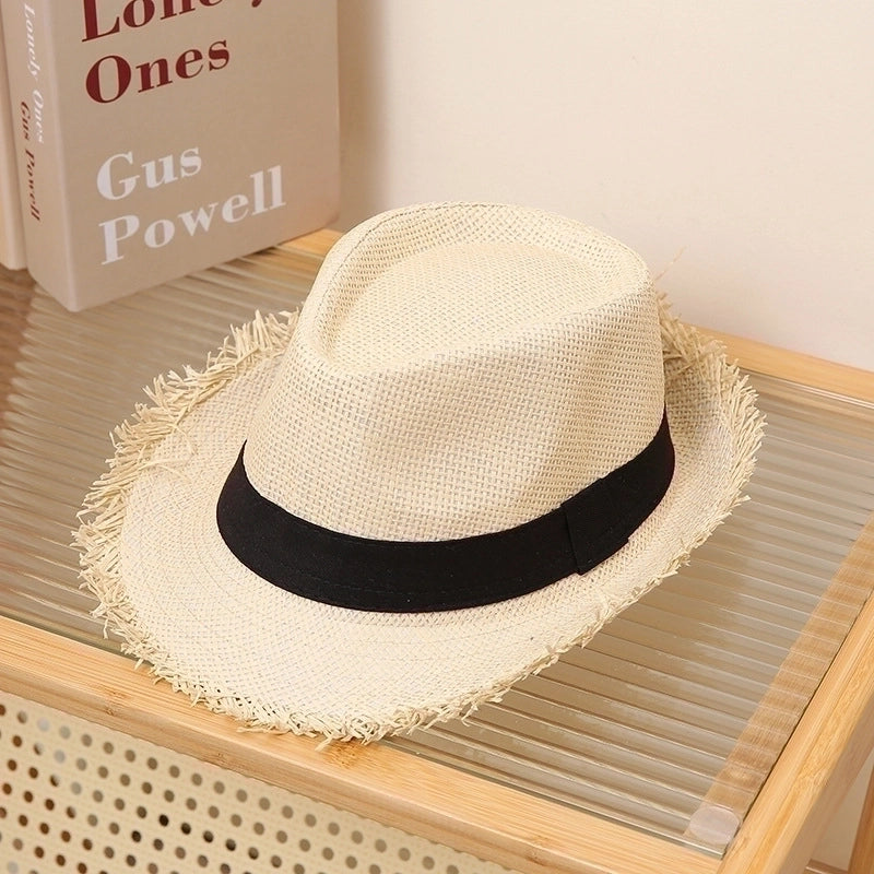Men's Minimalist Solid Color Straps Crimping Straw Hat