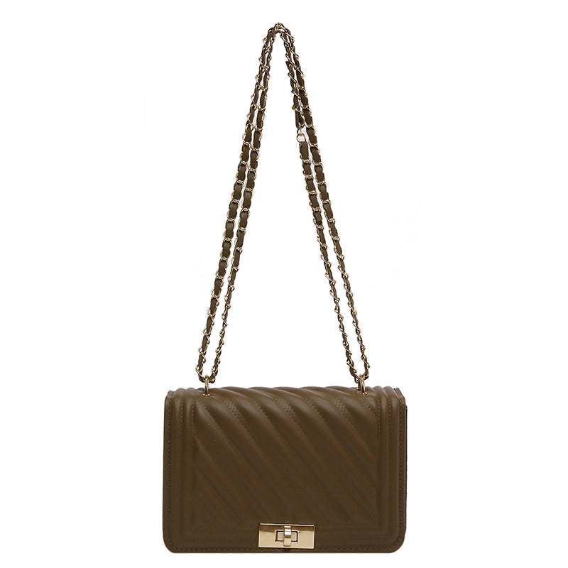 Women's Small Pu Leather Solid Color Vacation Classic Style Sewing Thread Square Lock Clasp Shoulder Bag