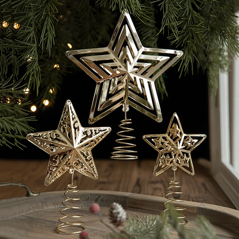 3D Hollow Gold Metal Star Topper Christmas Tree Topper Star Treetop Decoration for Christmas Home Decoration