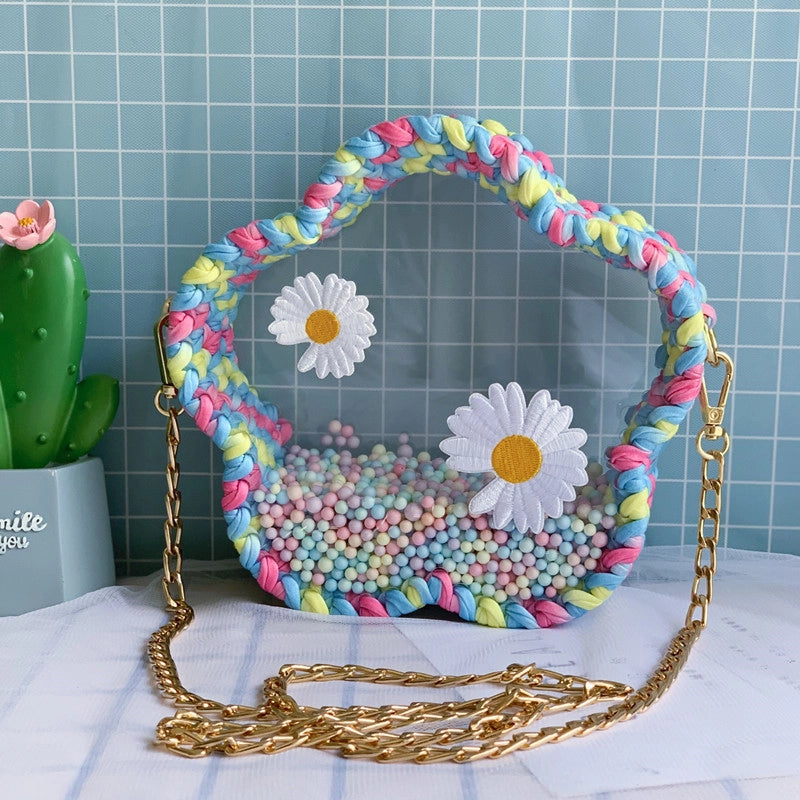 Women's Small Arylic Flower Cute Round Open Crossbody Bag