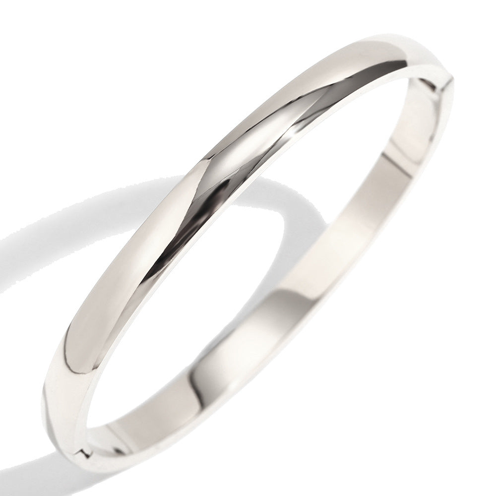 Fashionable Simple Personalized Versatile Hand Jewelry Stainless Steel Plated With 18K Gold Niche 4Mm Wide Smooth Bracelet For Women