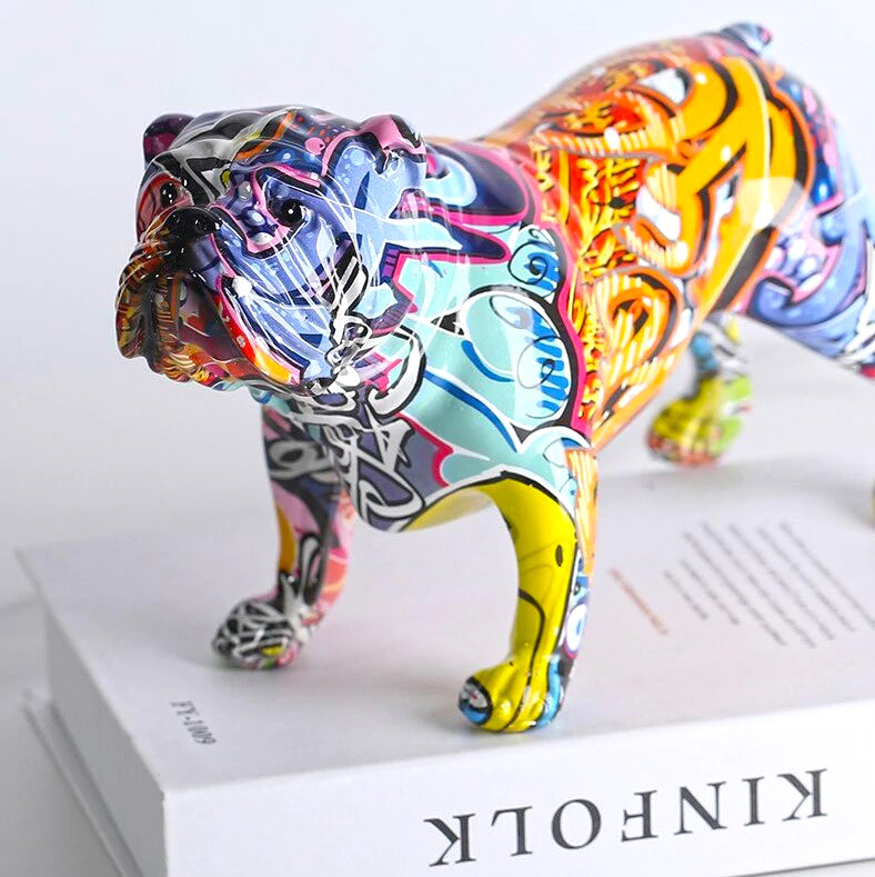 English Bulldog Graffiti Painted Statue