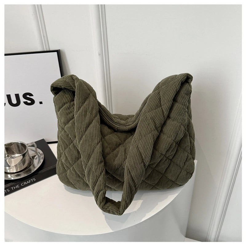 Women's Large Cotton Lingge Streetwear Square Zipper Shoulder Bag