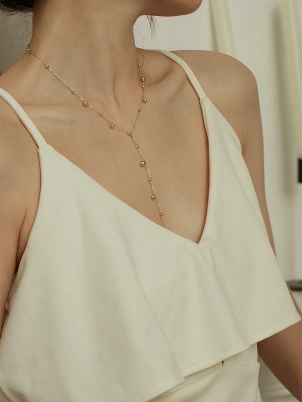 Copper Minimalist Inlay Round Zircon Solitaire Necklace