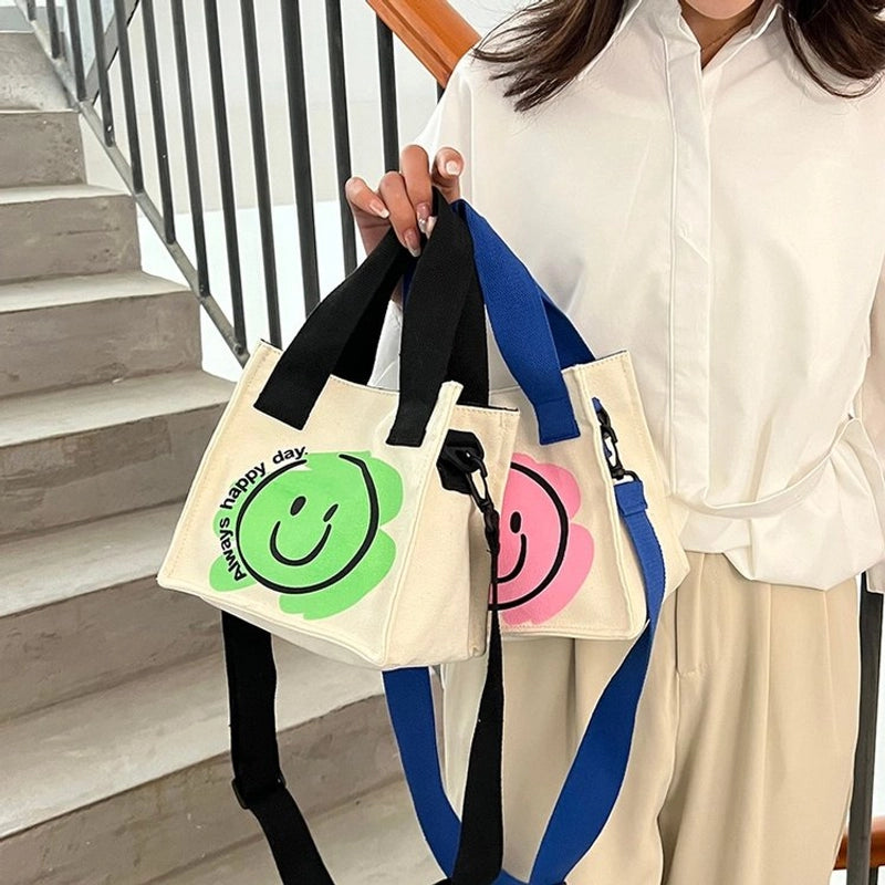 Women's Fashion Smile Face Canvas Shopping Bags