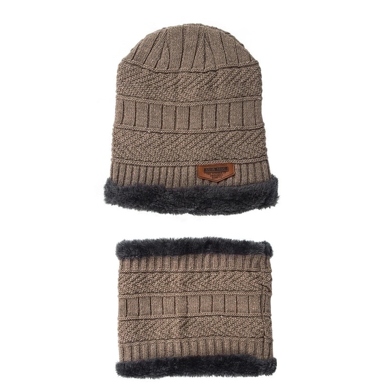 New Korean Style Knitted Scarf Hat Set Fashionable Men's And Women's Warm With Velvet Thick Woolen Cap Scarf Autumn And Winter