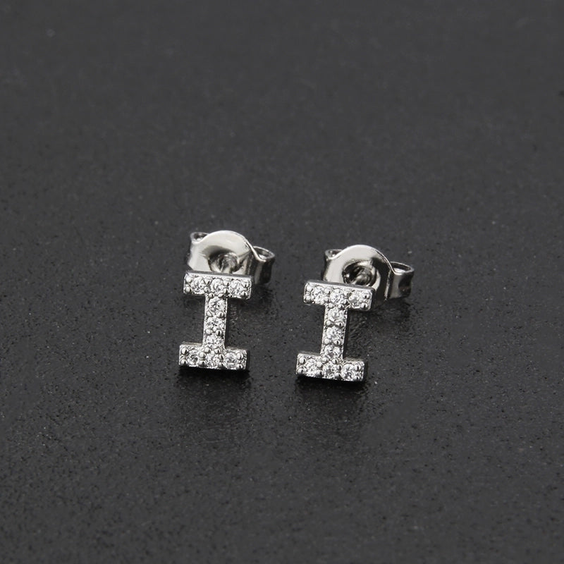 1 Pair Fashion Letter Inlay Copper Zircon Gold Plated Ear Studs