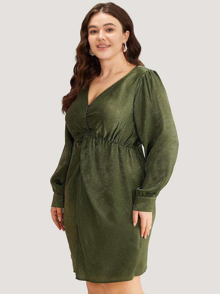 Solid Wrap Twist Front Elastic Waist Dress