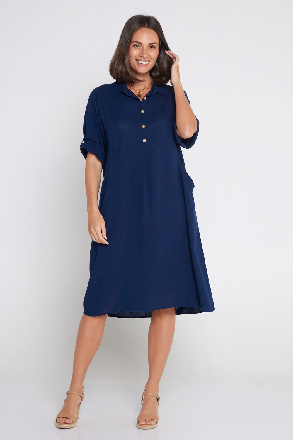 Maria Cotton & Linen Dress - Navy