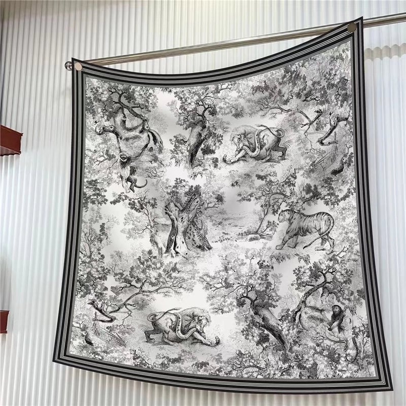 New High Quality Twill Forged Large Square Fashion 90*90cm Printed Silk Scarf Sunscreen Shawl Scarf