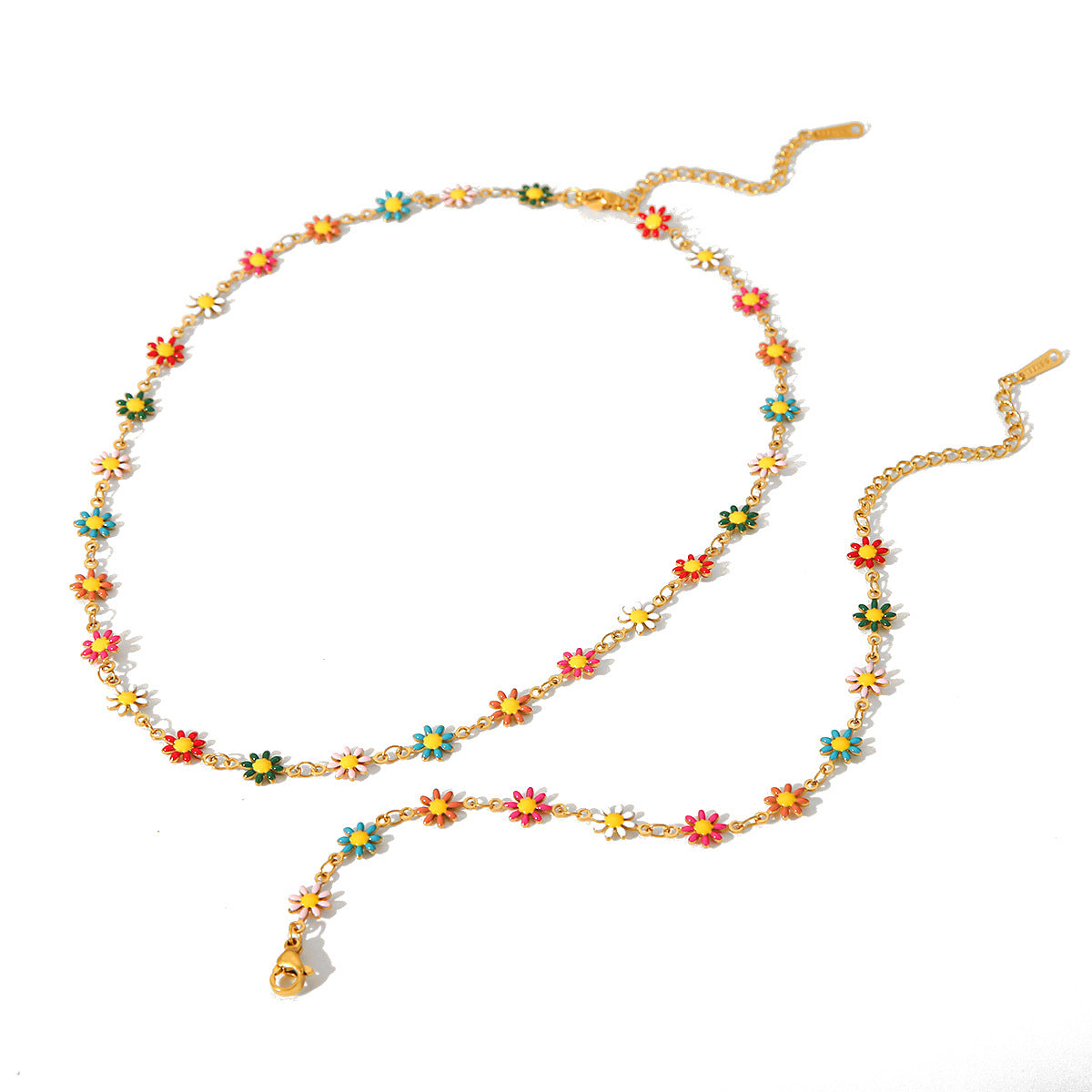 Stainless Steel Chain Small Daisy Olive Branch Butterfly Color Oil Drop Necklace Female Fashion All-Match Titanium Steel Bracelet