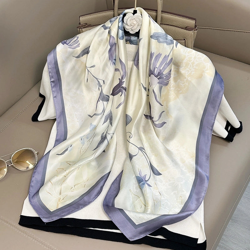Women's Elegant Vacation Stripe Flower Polyester Silk Scarf