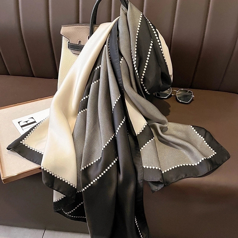Women's Casual Color Block Satin Silk Scarf
