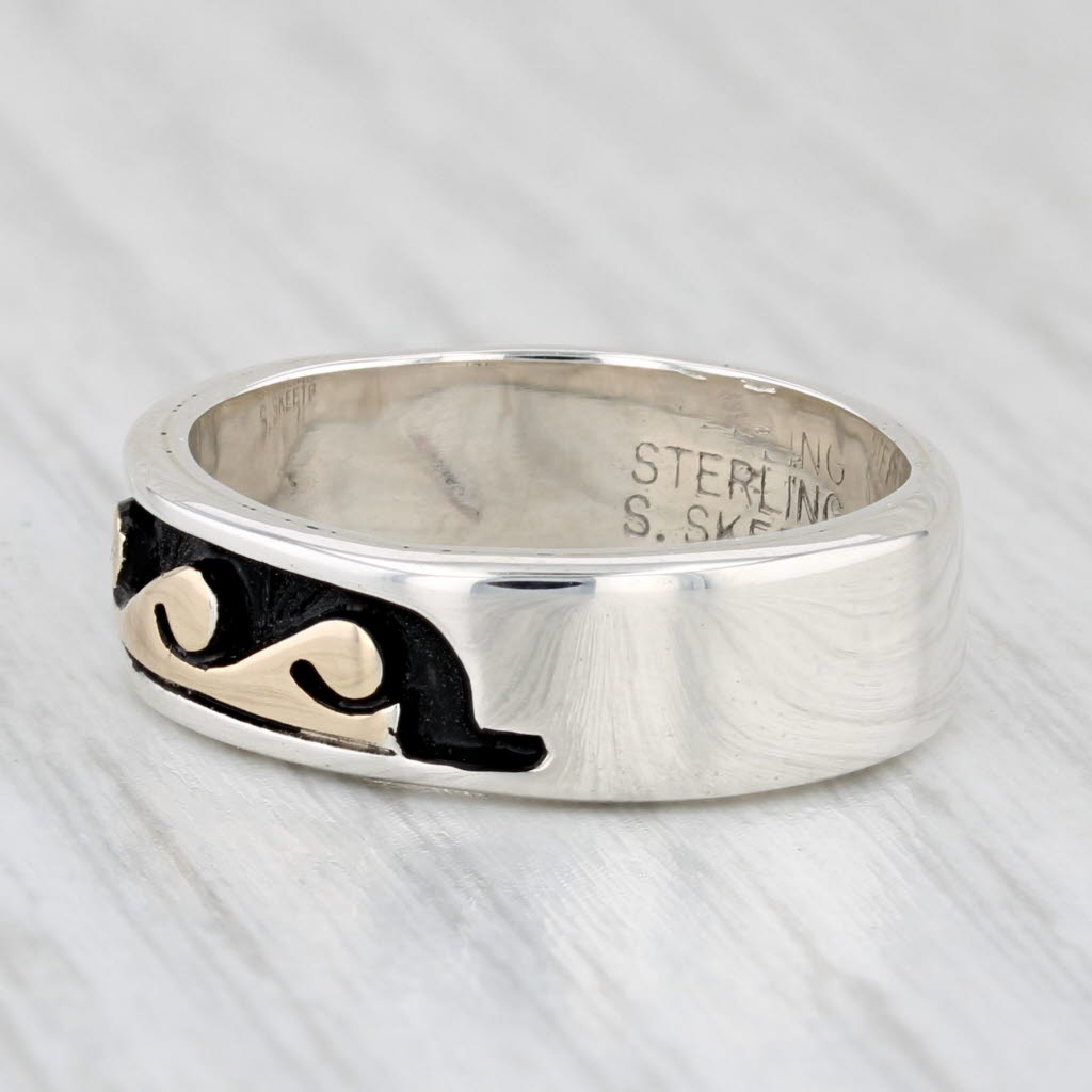 Waves Pattern Band Ring Sterling Silver 14k Gold Size 6.75 S Skeets Nautical