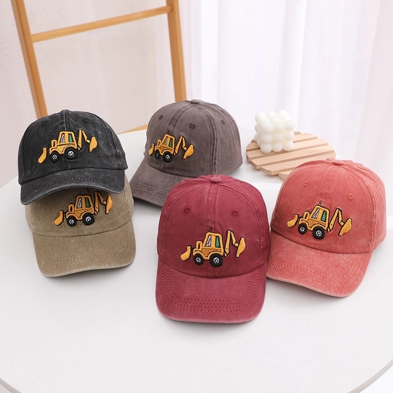 Children's Hat Spring And Autumn New Washed Boys And Girls Cap Korean Retro Excavator Cartoon Baseball Cap