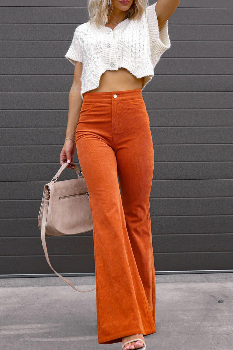 Sexy Casual Street Solid Pocket Boot Cut Mid Waist Wide Leg Patchwork Bottoms(4 Colors)