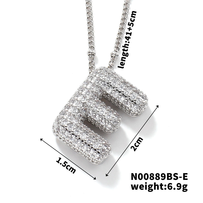 304 Stainless Steel Copper Rhodium Plated Three-dimensional Inlay Letter Zircon Pendant Necklace