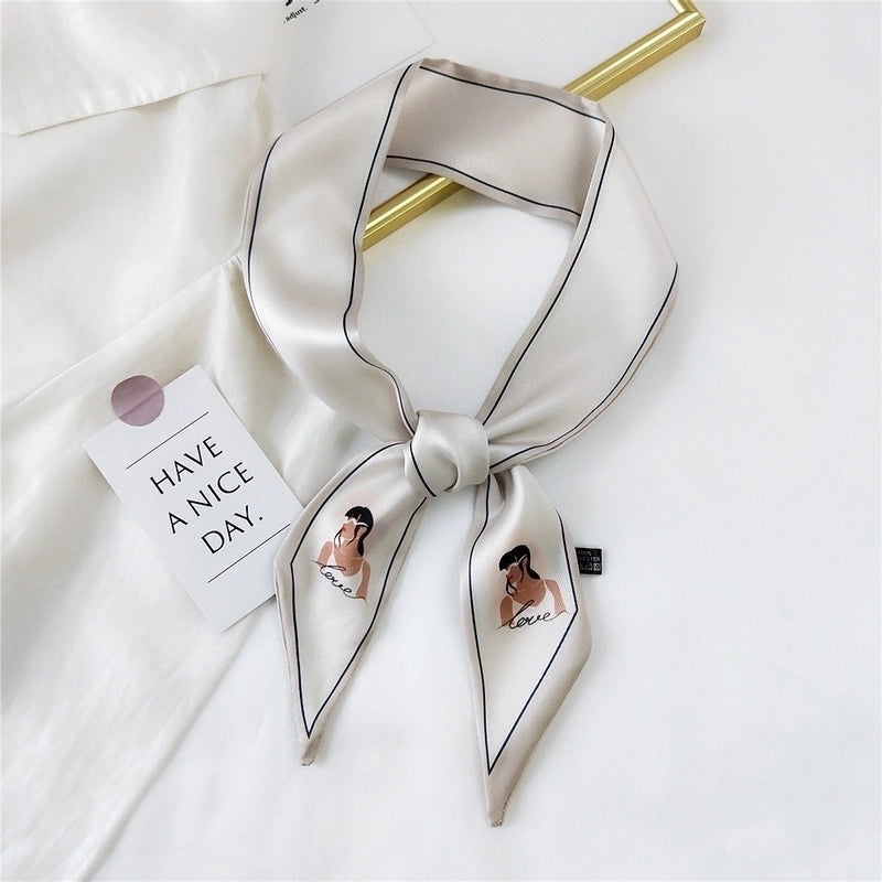 Fashion Streamer Printing Bow Silk Scarf