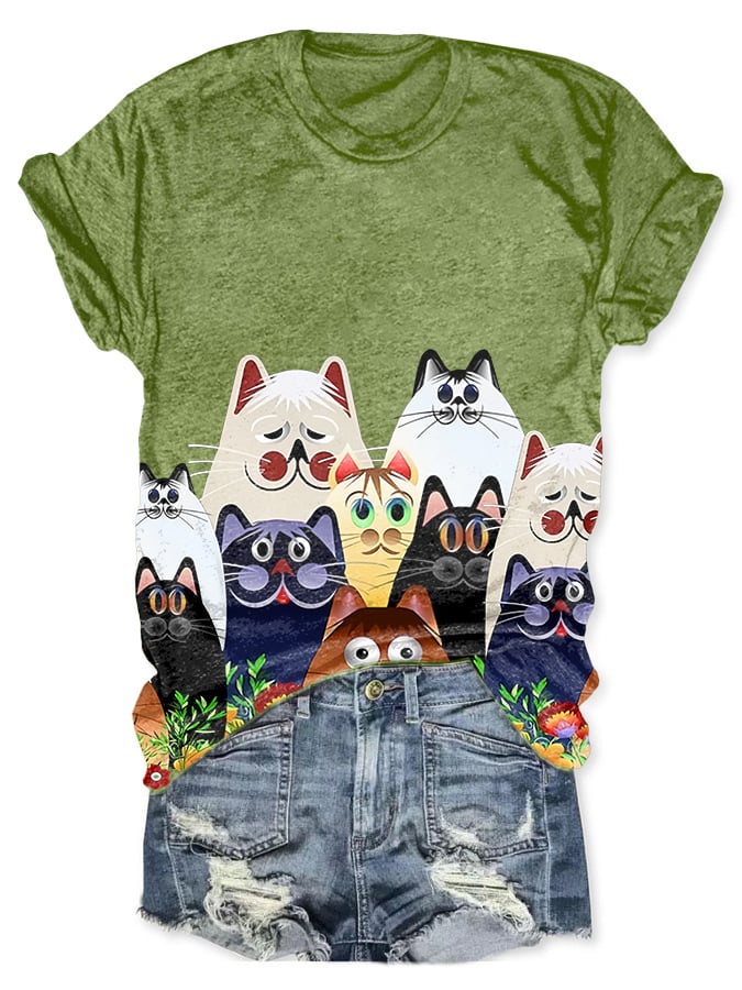Retro Cats Painting Print T-Shirt