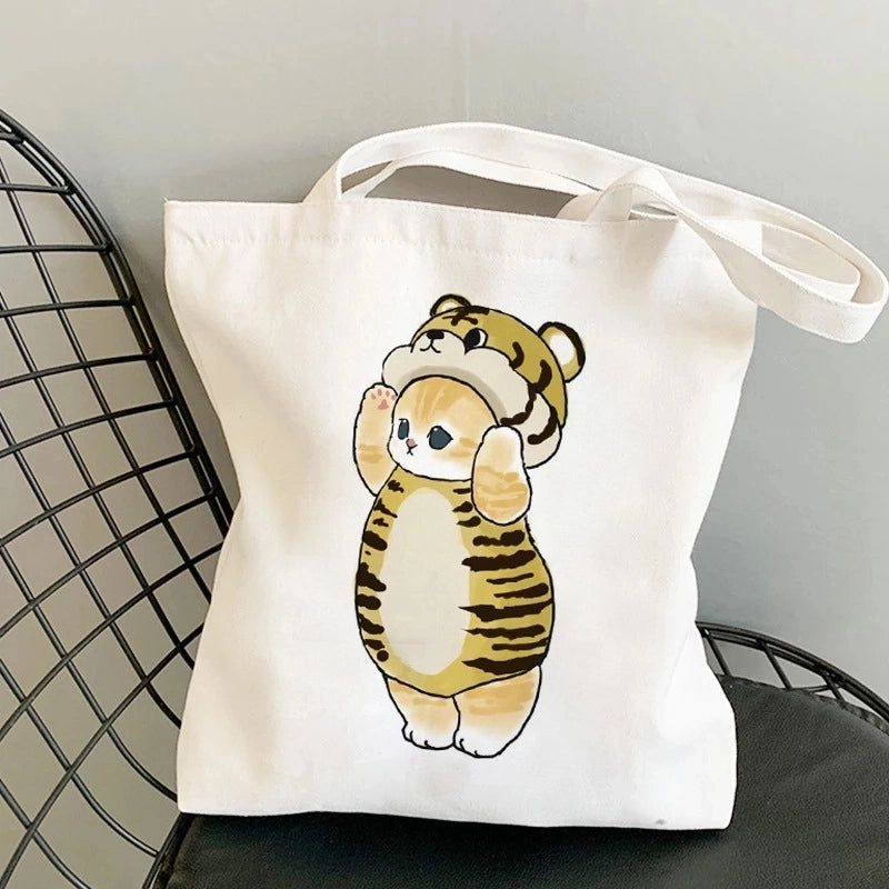 Unisex Canvas Cat Streetwear Square Open Canvas Bag