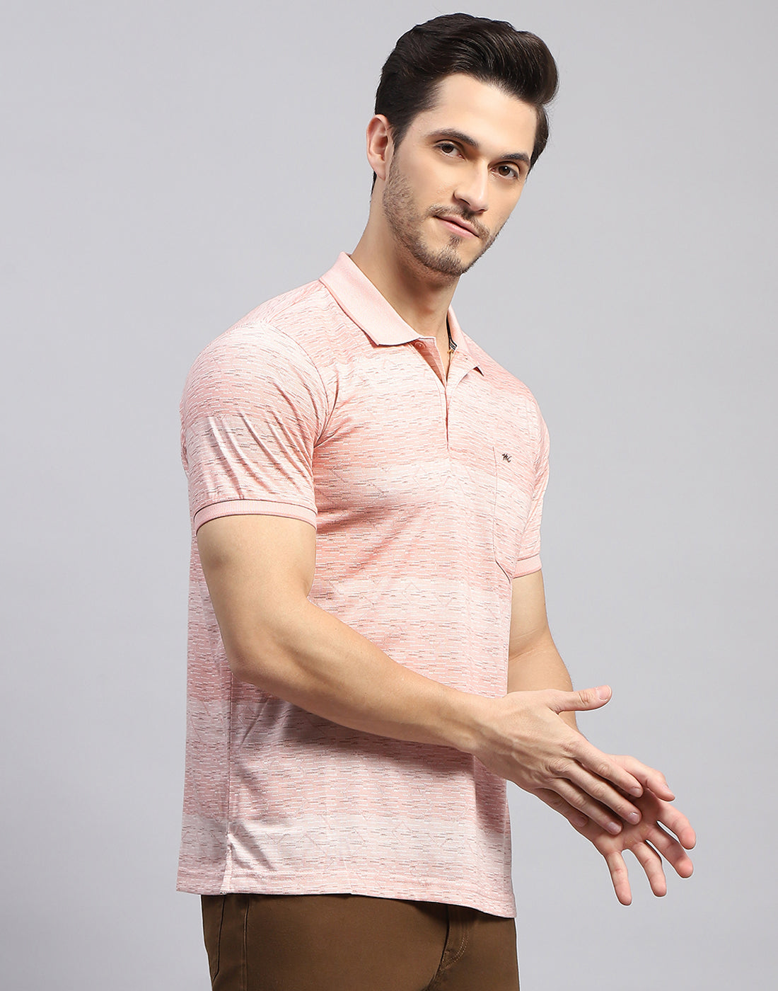 Men Pink Self Design Polo Collar Half Sleeve T-Shirt