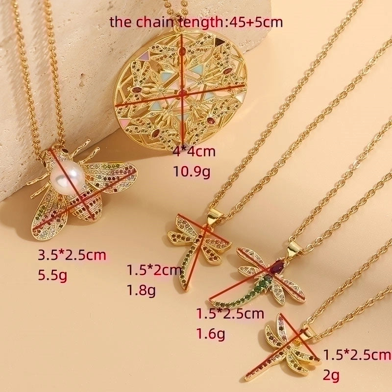 304 Stainless Steel Copper Lady Irregular Plating Inlay Insect Artificial Pearls Zircon Pendant Necklace