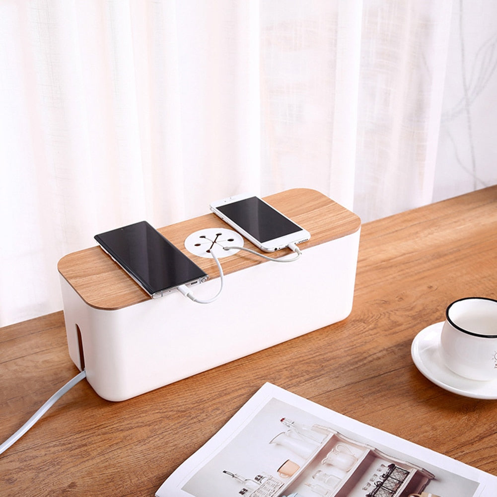 Wooden Cord Organizer Box
