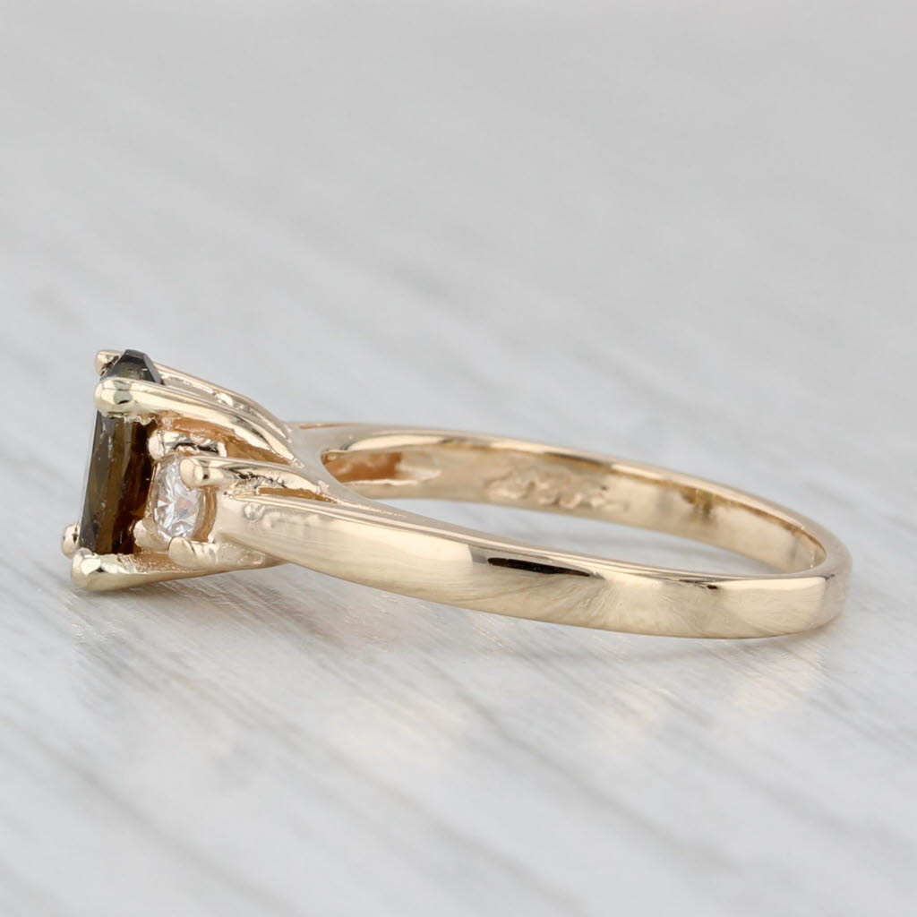0.89ctw Green Tourmaline Diamond Ring 14k Yellow Gold Size 4.25-4.5