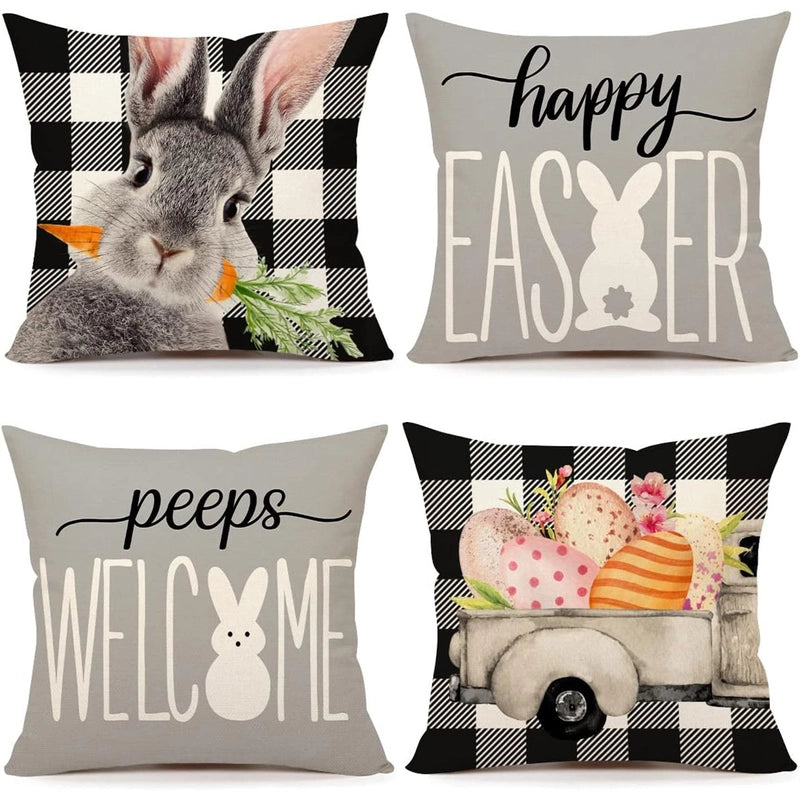 Easter Cute Classic Style Rabbit Letter Linen Pillow Cases Couch & Sofa Decor