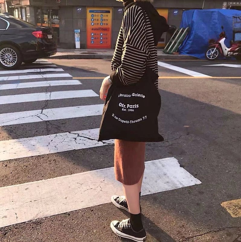 Unisex Medium Cotton Letter Preppy Style Square Open Square Bag