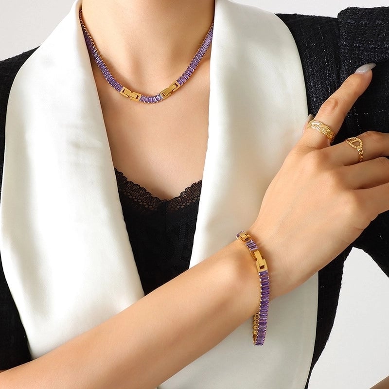 Geometric Titanium Steel Splicing Zircon Bracelets Necklace