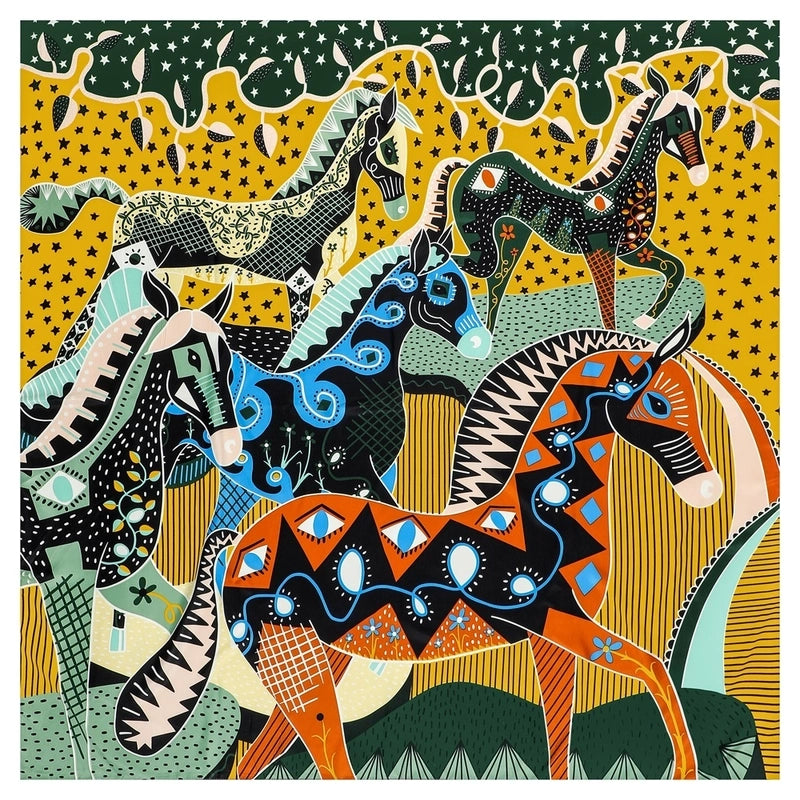 Women's Elegant Business Basic Horse Satin Printing Silk Scarf