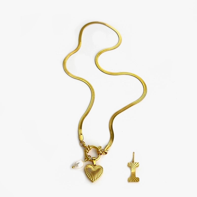 Minimalist Commute Letter Heart Shape 316L Stainless Steel  Freshwater Pearl 18K Gold Plated Stainless Steel Necklaces